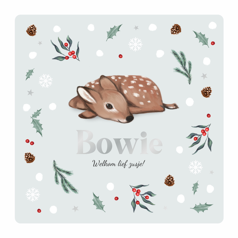Geboortekaartje lief winter met hertje en konijntje - Geboortekaartjes Geboortekaartjes - Geboortekaartje lief winter met hertje en konijntje