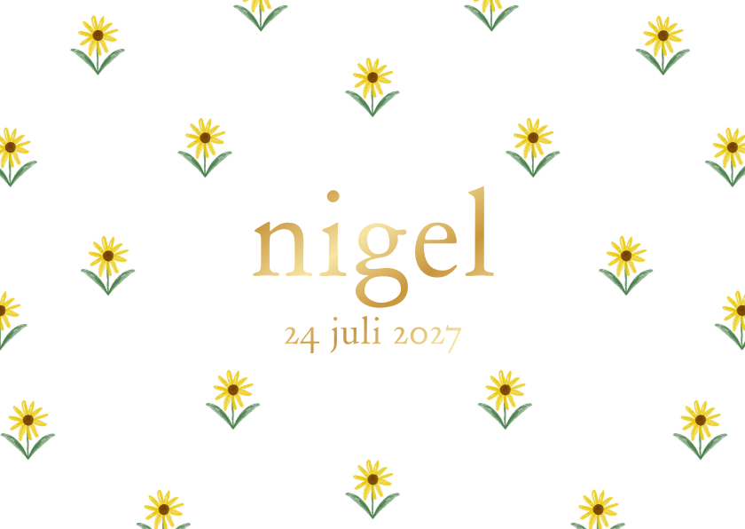 Geboortekaartje lief zonnebloemen goudfolie minimalistisch - Geboortekaartjes Geboortekaartjes - Geboortekaartje lief zonnebloemen goudfolie minimalistisch