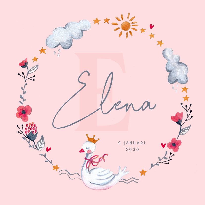 Geboortekaartje lieve prinses zwaan - Geboortekaartjes Geboortekaartjes - Geboortekaartje lieve prinses zwaan