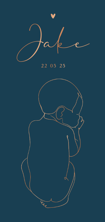 Geboortekaartjes - Geboortekaartje lijntekening van baby stijlvol met foliedruk