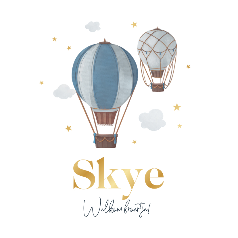 Geboortekaartje luchtballonnen vintage stoer sterren goud - Geboortekaartjes Geboortekaartjes - Geboortekaartje luchtballonnen vintage stoer sterren goud