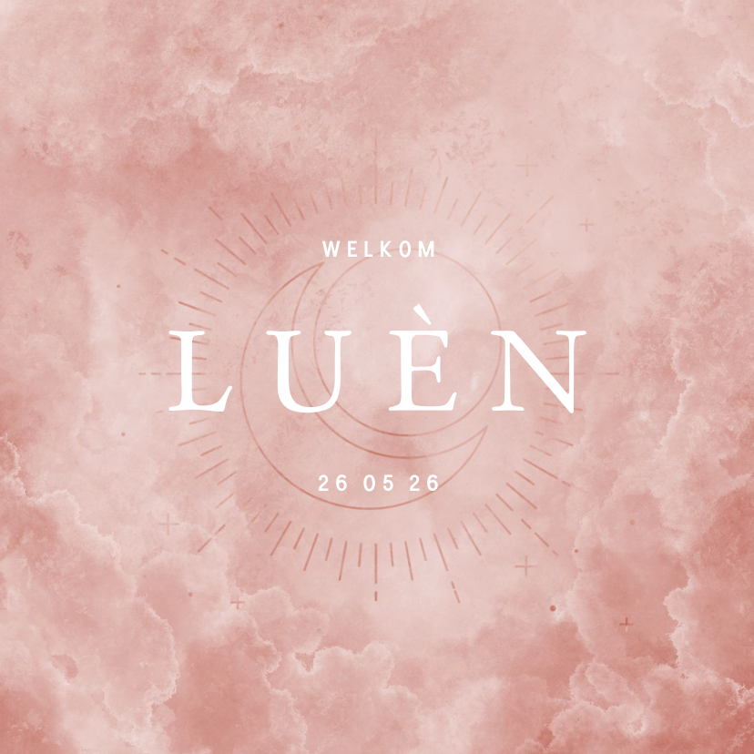 Geboortekaartje maan en zon met waterverf wolkjes - Geboortekaartjes Geboortekaartjes - Geboortekaartje maan en zon met waterverf wolkjes