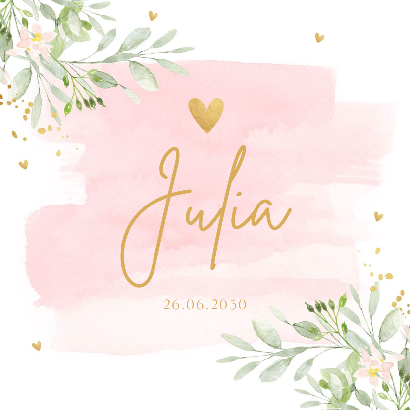 Geboortekaartje meisje bloemen watercolour roze botanisch - Geboortekaartjes Geboortekaartjes - Geboortekaartje meisje bloemen watercolour roze botanisch