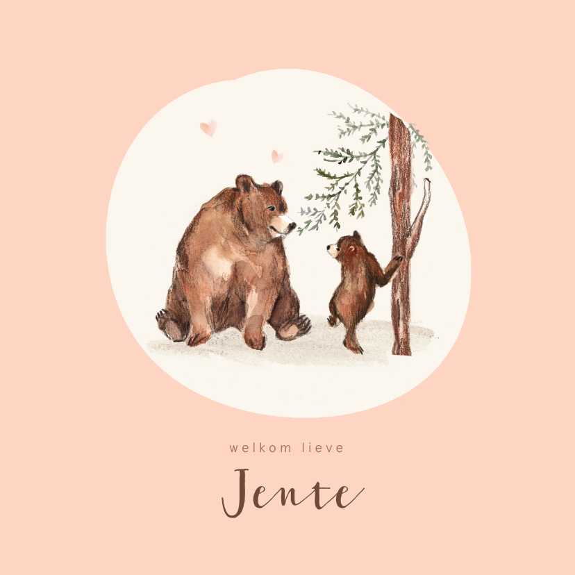 Geboortekaartjes - Geboortekaartje meisje bruine beren hartjes