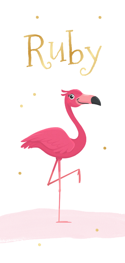 Geboortekaartjes - Geboortekaartje meisje flamingo goud waterverf