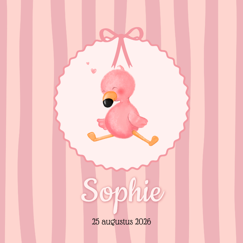 Geboortekaartje meisje flamingo met roze streepjes - Geboortekaartjes Geboortekaartjes - Geboortekaartje meisje flamingo met roze streepjes