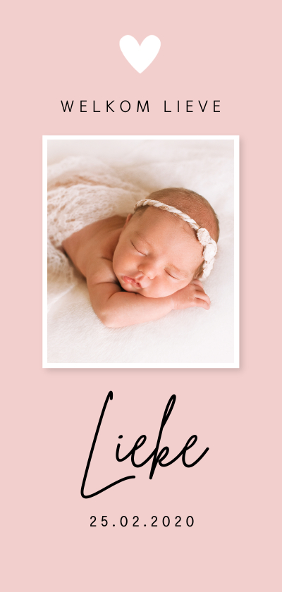 Geboortekaartjes - Geboortekaartje meisje foto roze hartje