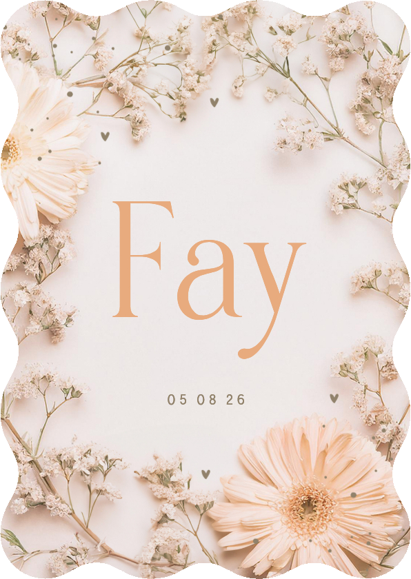 Geboortekaartjes - Geboortekaartje meisje gipskruid golfrand gerbera zalmroze