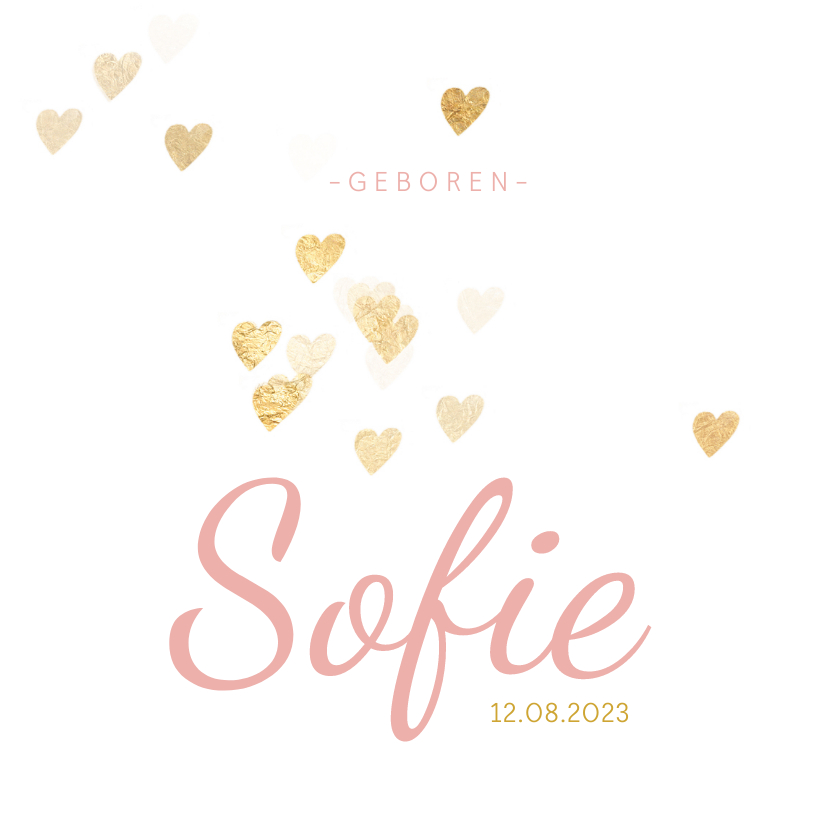 Geboortekaartjes - Geboortekaartje meisje hartjes goud