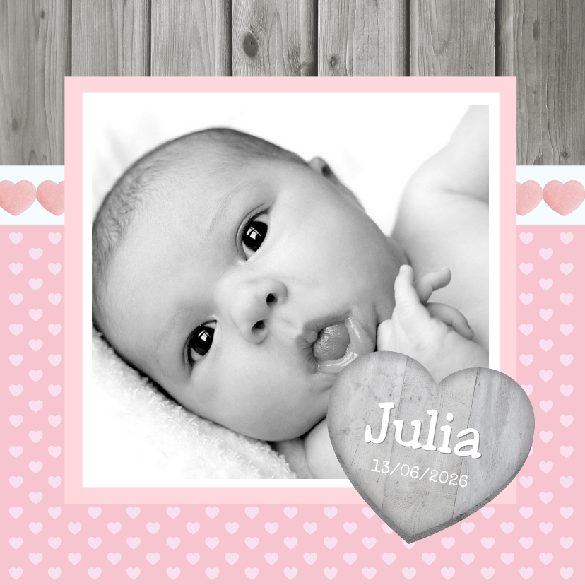 Geboortekaartje Meisje Hout Roze - Geboortekaartjes Geboortekaartjes - Geboortekaartje Meisje Hout Roze