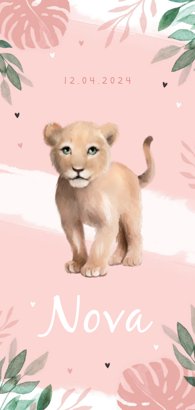 Geboortekaartjes - Geboortekaartje meisje leeuw waterverf