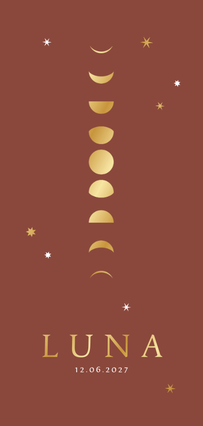 Geboortekaartje meisje maan astrologie sterren goud - Geboortekaartjes Geboortekaartjes - Geboortekaartje meisje maan astrologie sterren goud