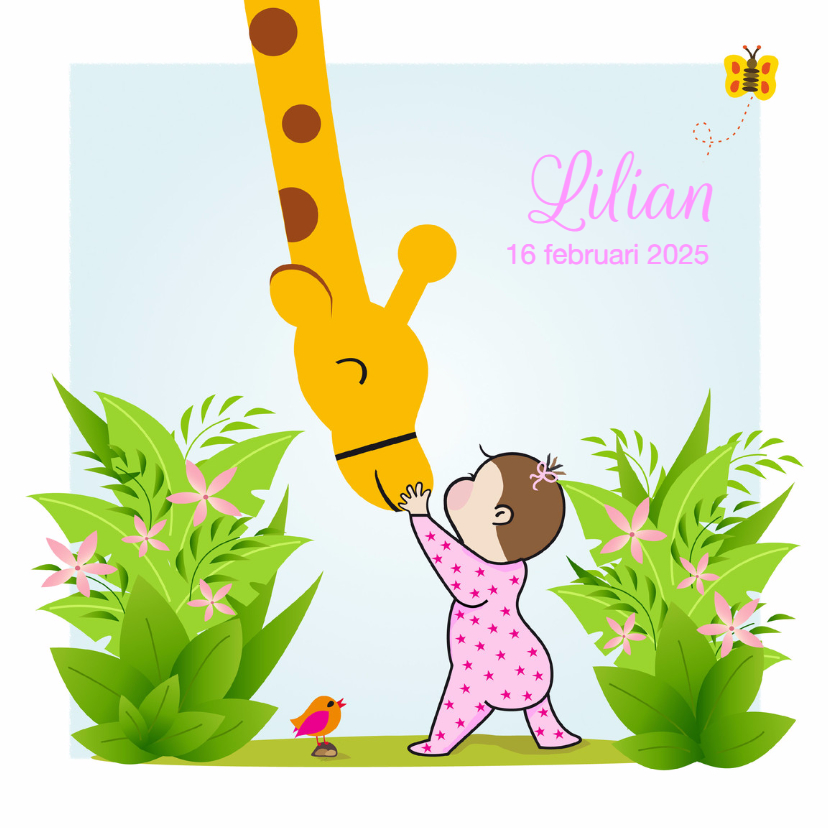 Geboortekaartje meisje met giraf - Geboortekaartjes Geboortekaartjes - Geboortekaartje meisje met giraf