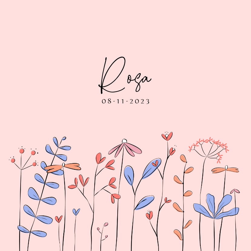Geboortekaartje meisje met handgetekende wilde bloemen - Geboortekaartjes Geboortekaartjes - Geboortekaartje meisje met handgetekende wilde bloemen