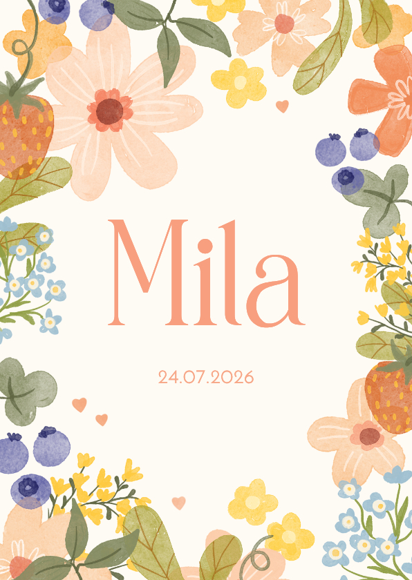 Geboortekaartjes - Geboortekaartje meisje met vrolijke bloemen