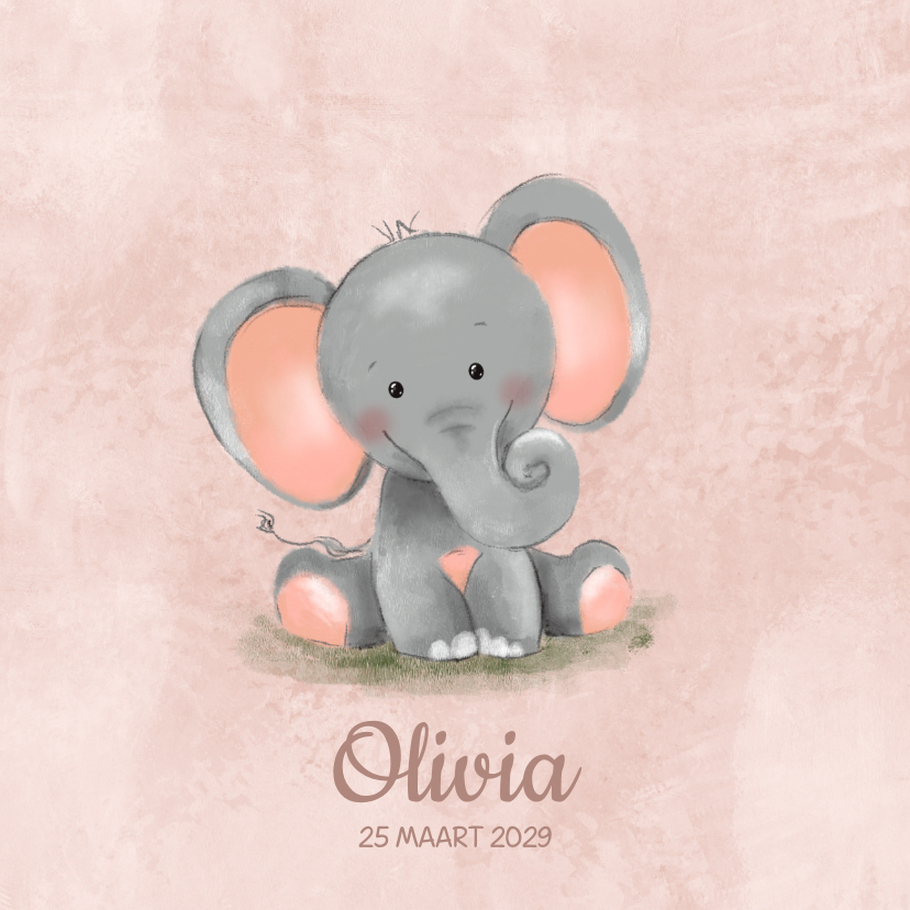 Geboortekaartjes - Geboortekaartje meisje roze met lief olifantje