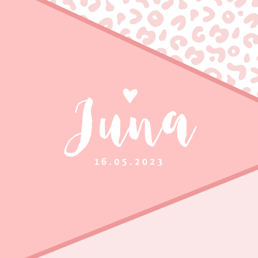 Geboortekaartjes - Geboortekaartje meisje roze panterprint hartje foto