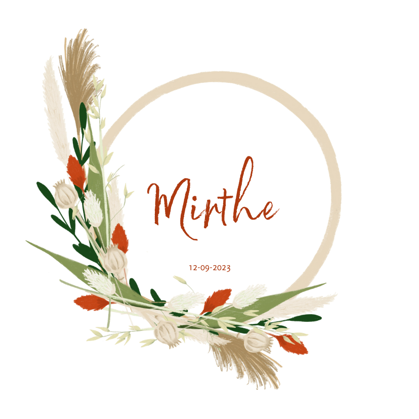 Geboortekaartje meisje trendy droogbloemen krans - Geboortekaartjes Geboortekaartjes - Geboortekaartje meisje trendy droogbloemen krans