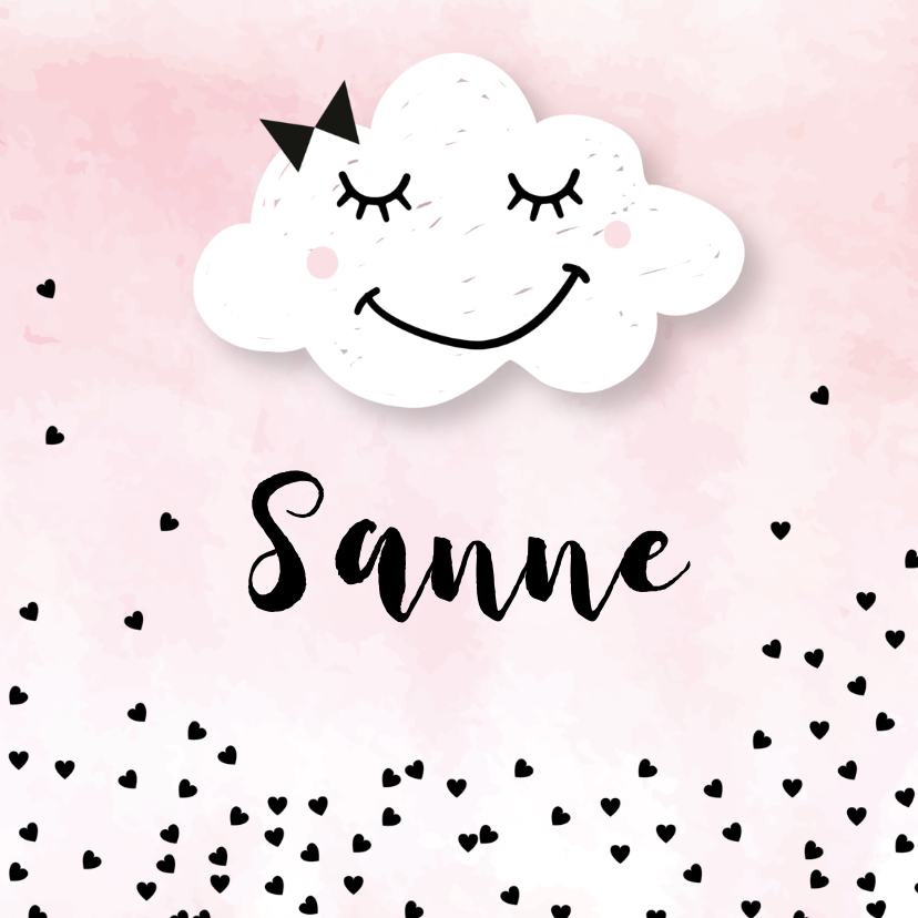 Geboortekaartje meisje wolk hartjes - Geboortekaartjes Geboortekaartjes - Geboortekaartje meisje wolk hartjes