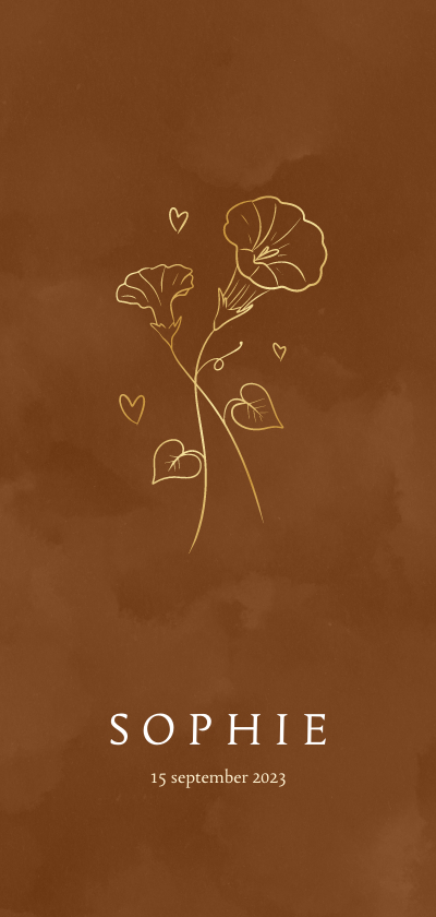 Geboortekaartjes - Geboortekaartje met birth flower van september dagbloem goud