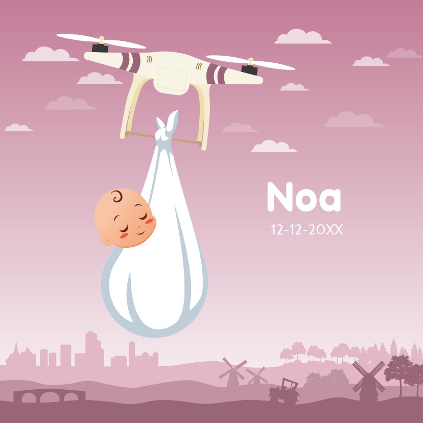 Geboortekaartje met drone en baby - Geboortekaartjes Geboortekaartjes - Geboortekaartje met drone en baby