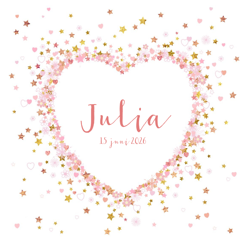 Geboortekaartje met een hart met vele hartjes en sterren - Geboortekaartjes Geboortekaartjes - Geboortekaartje met een hart met vele hartjes en sterren