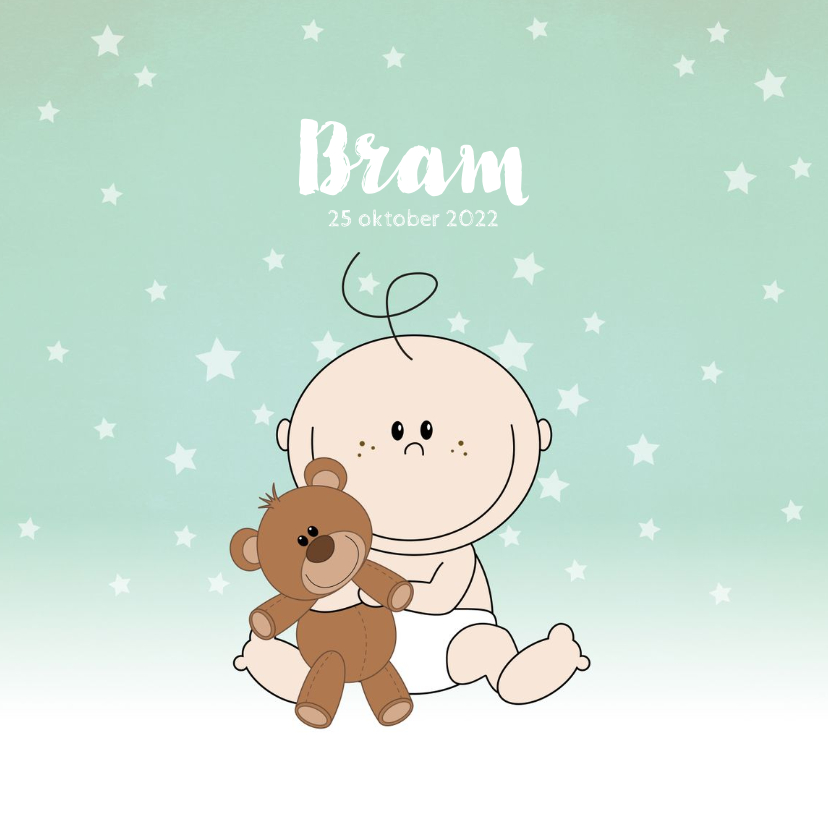 Geboortekaartje met een schattige baby met knuffelbeer - Geboortekaartjes Geboortekaartjes - Geboortekaartje met een schattige baby met knuffelbeer