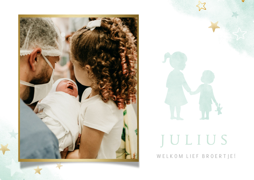 Geboortekaartje met eigen foto - silhouet zus met broertje - Geboortekaartjes Geboortekaartjes - Geboortekaartje met eigen foto - silhouet zus met broertje