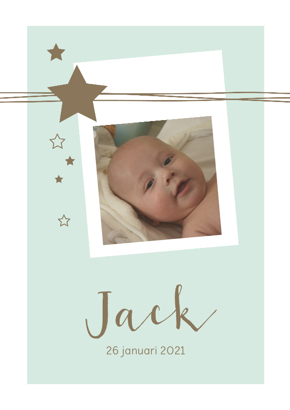Geboortekaartjes - Geboortekaartje met foto, lijnen, sterren voor een jongen
