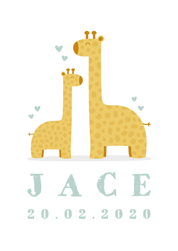 Geboortekaartje met giraffes en hartjes jongen - Geboortekaartjes Geboortekaartjes - Geboortekaartje met giraffes en hartjes jongen