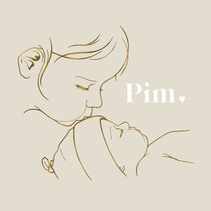 Geboortekaartjes - Geboortekaartje met goud 'look' illustratie 'zus kust baby' 