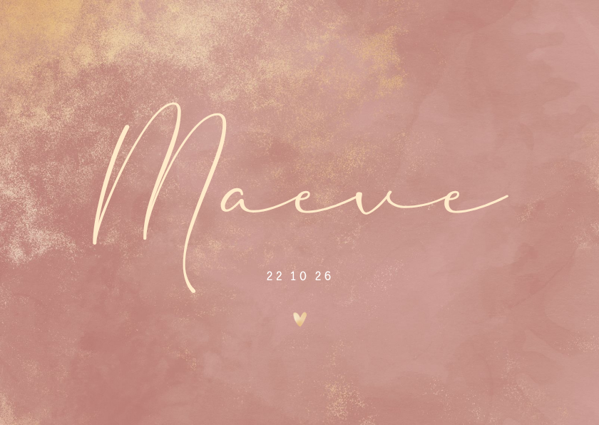 Geboortekaartje met gouden poeder en oudroze waterverf - Geboortekaartjes Geboortekaartjes - Geboortekaartje met gouden poeder en oudroze waterverf