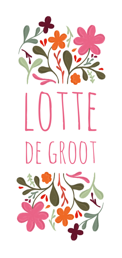 Geboortekaartje met handgeschilderde bloemen langwerpig - Geboortekaartjes Geboortekaartjes - Geboortekaartje met handgeschilderde bloemen langwerpig