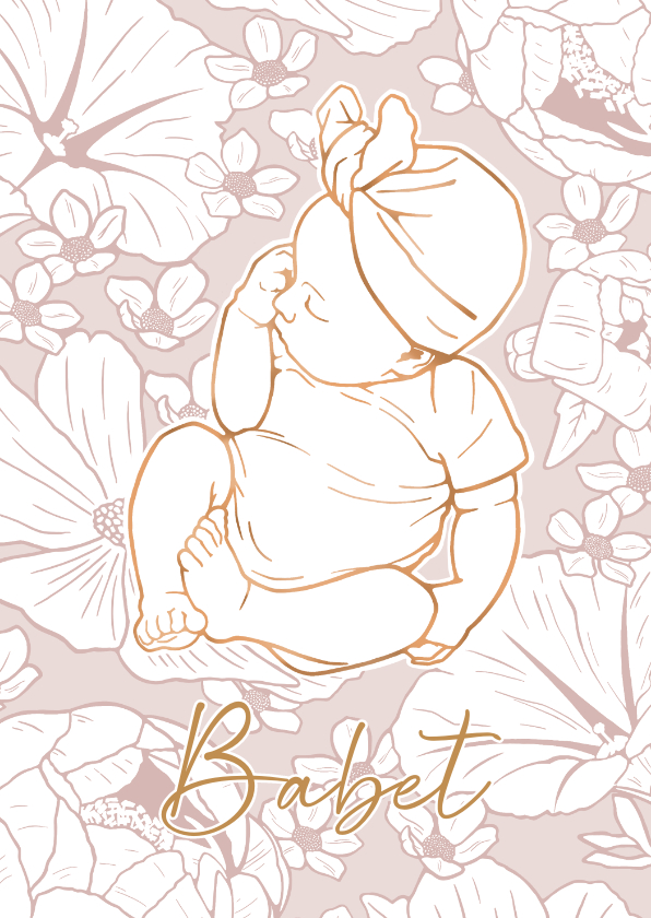 Geboortekaartjes - Geboortekaartje met koperlook meisje en bloemen