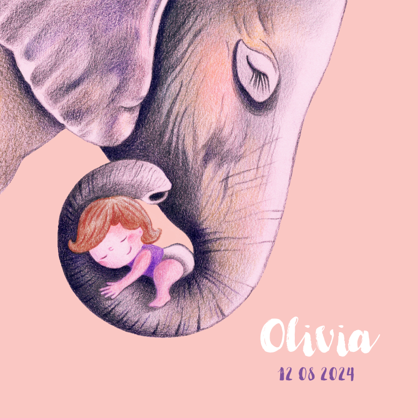 Geboortekaartjes - Geboortekaartje met lieve olifant illustratie
