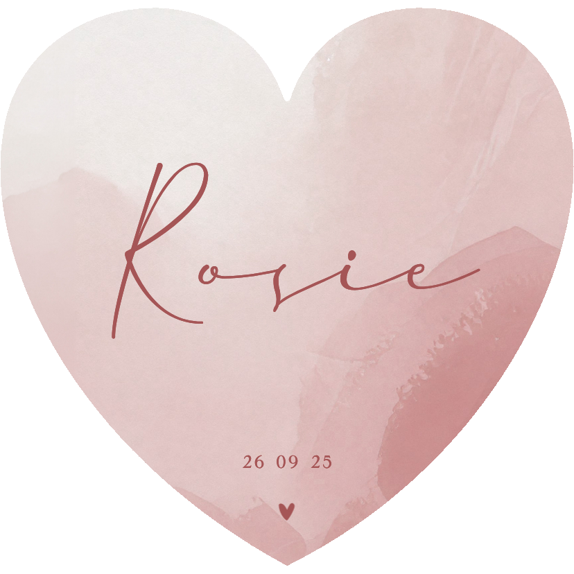 Geboortekaartje met roze waterverf en hartje in hartvorm - Geboortekaartjes Geboortekaartjes - Geboortekaartje met roze waterverf en hartje in hartvorm