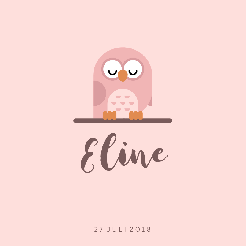 Geboortekaartje met simpel lief roze uiltje - Geboortekaartjes Geboortekaartjes - Geboortekaartje met simpel lief roze uiltje