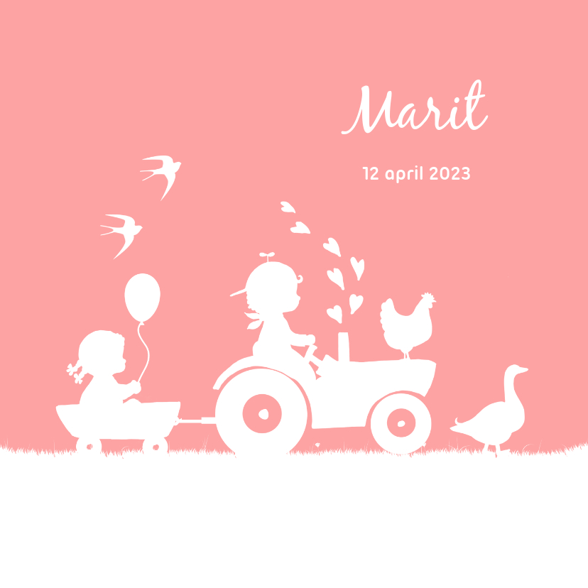 Geboortekaartje met tractor voor een zusje - Geboortekaartjes Geboortekaartjes - Geboortekaartje met tractor voor een zusje