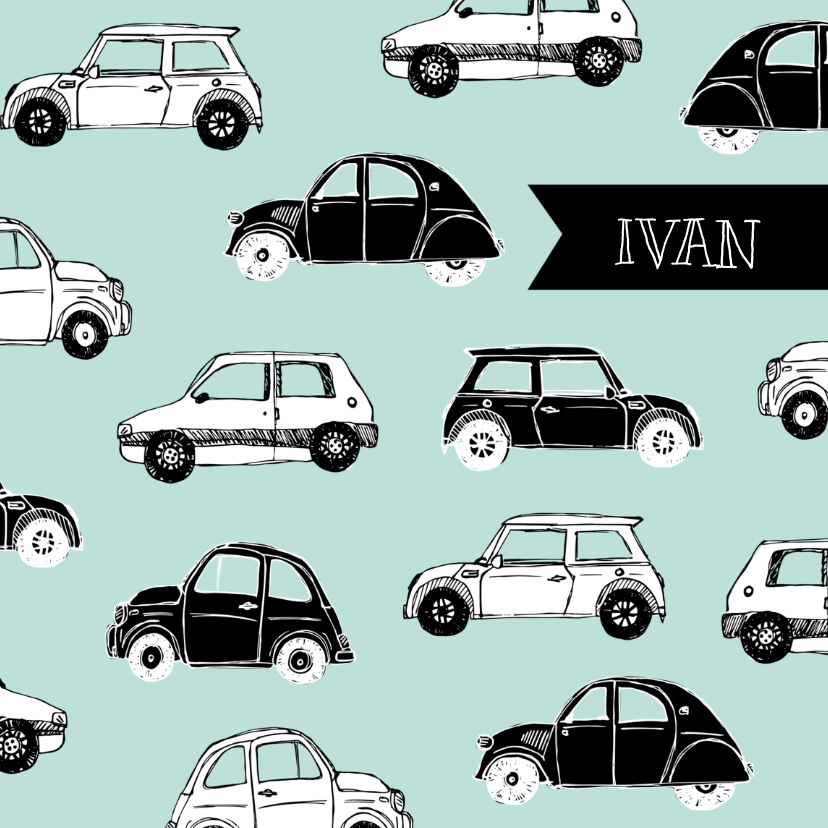 Geboortekaartjes - Geboortekaartje mint auto's