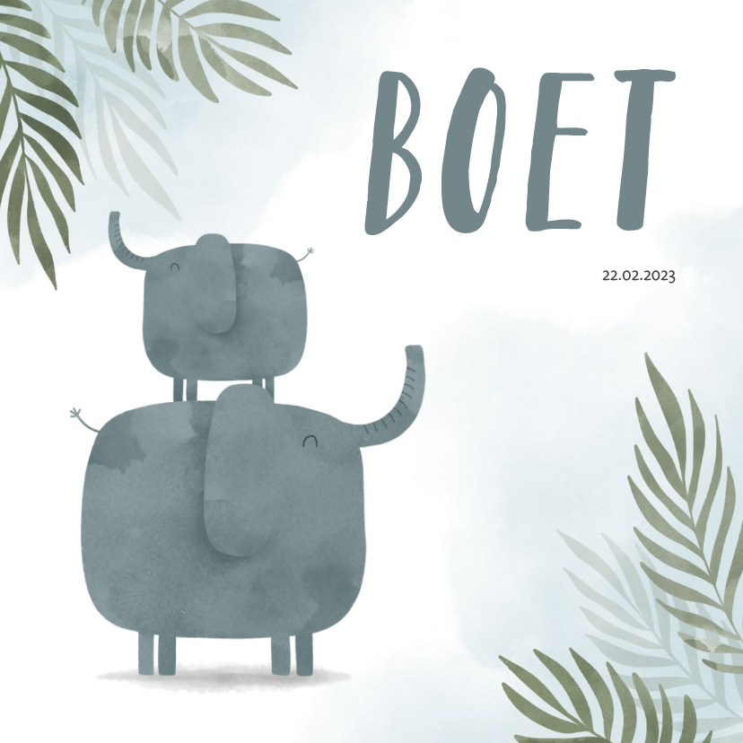 Geboortekaartje olifant broertje jungle met waterverf - Geboortekaartjes Geboortekaartjes - Geboortekaartje olifant broertje jungle met waterverf