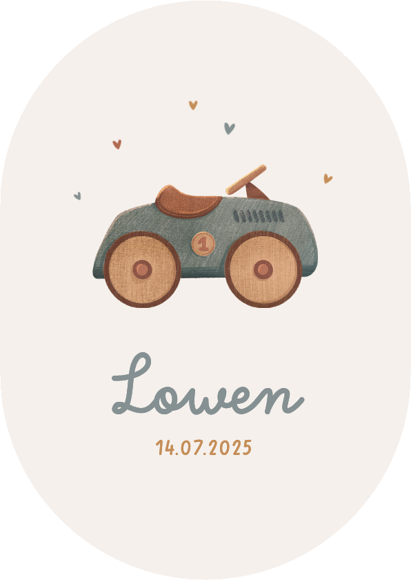 Geboortekaartje ovaal auto vintage retro speelgoed hout hip - Geboortekaartjes Geboortekaartjes - Geboortekaartje ovaal auto vintage retro speelgoed hout hip