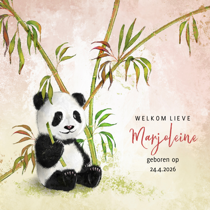 Geboortekaartje panda meisje tussen bamboe - Geboortekaartjes Geboortekaartjes - Geboortekaartje panda meisje tussen bamboe