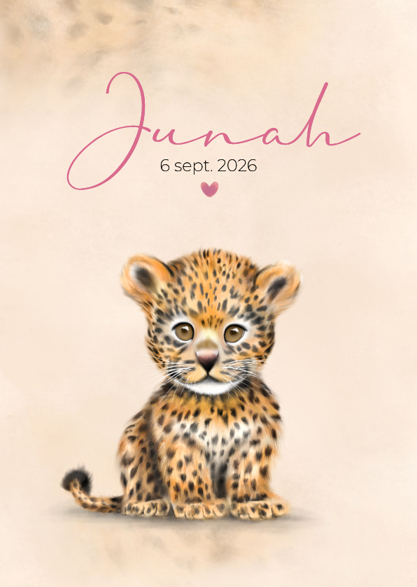 Geboortekaartjes - Geboortekaartje panter welpje met hartjes