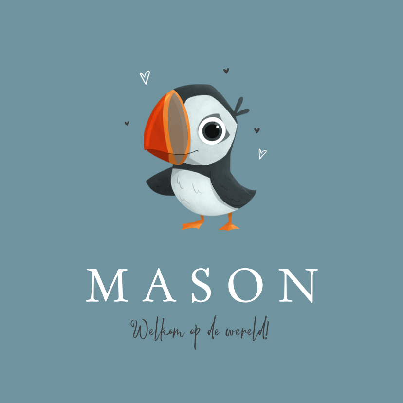 Geboortekaartje papegaaiduiker dieren hartjes jongen - Geboortekaartjes Geboortekaartjes - Geboortekaartje papegaaiduiker dieren hartjes jongen