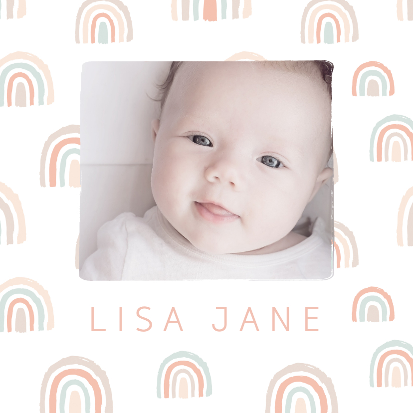 Geboortekaartje pastel regenbogen met foto - Geboortekaartjes Geboortekaartjes - Geboortekaartje pastel regenbogen met foto