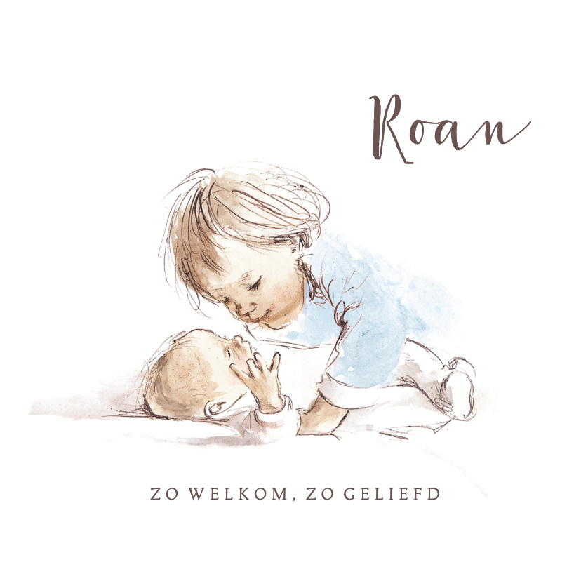 Geboortekaartje - Pentekening kleur grote broer met baby - Geboortekaartjes Geboortekaartjes - Geboortekaartje - Pentekening kleur grote broer met baby