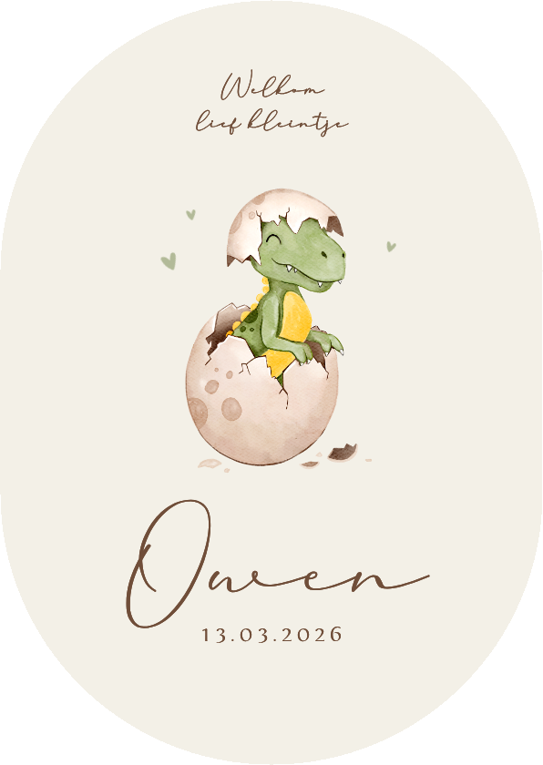 Geboortekaartjes - Geboortekaartje pilvorm baby dino t-rex ei schattig