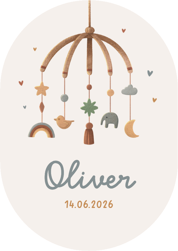 Geboortekaartjes - Geboortekaartje pilvorm vintage mobiel dieren regenboog