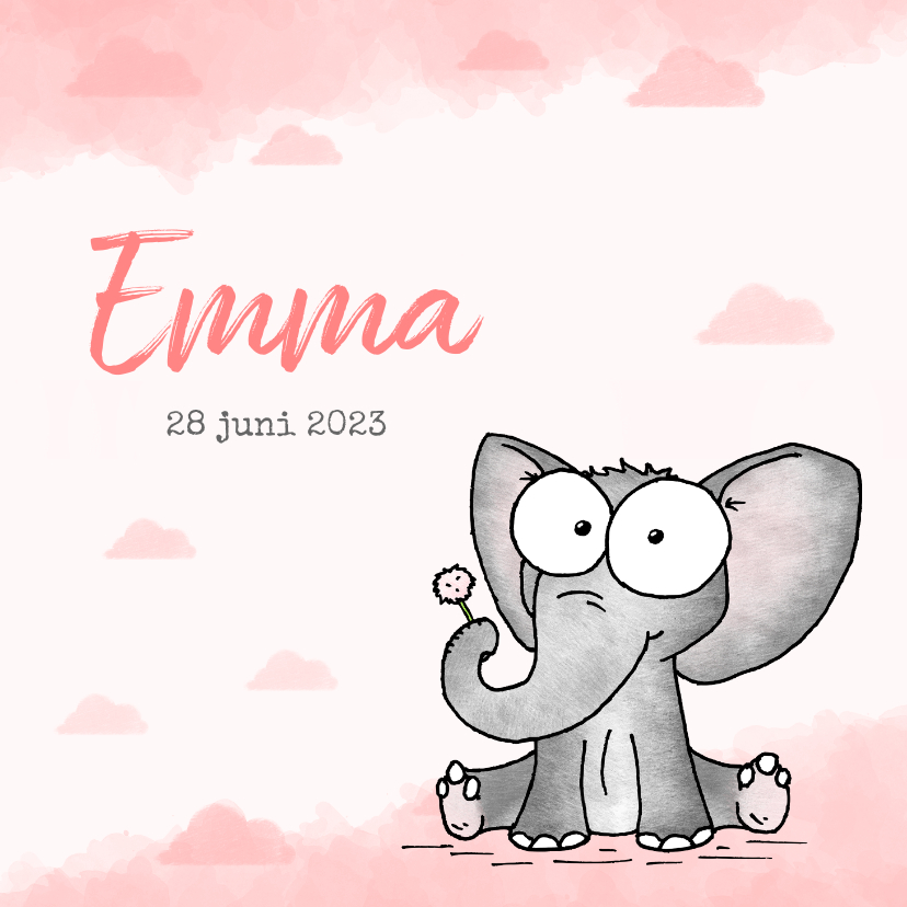 Geboortekaartjes - Geboortekaartje roze - Lief klein olifantje