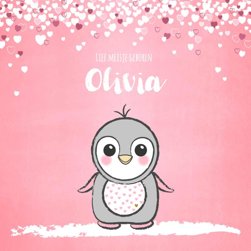 Geboortekaartje schattig roze kaartje met lieve baby pinguïn - Geboortekaartjes Geboortekaartjes - Geboortekaartje schattig roze kaartje met lieve baby pinguïn